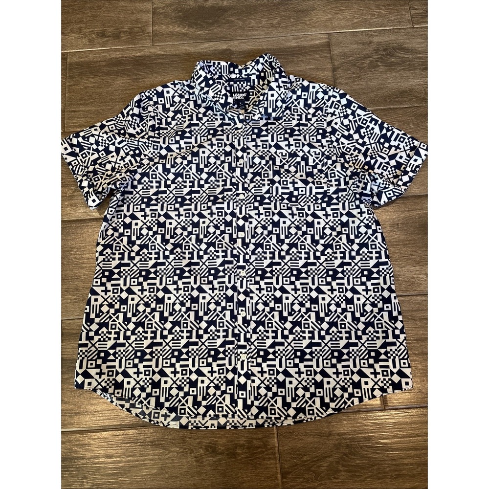 Lands end women's Supine Cotton Button Down Size L Nautical Print Shirt